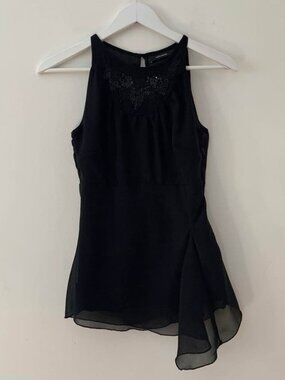 Vera Moda Black Chiffon Overlay With Beaded Neckline Top
